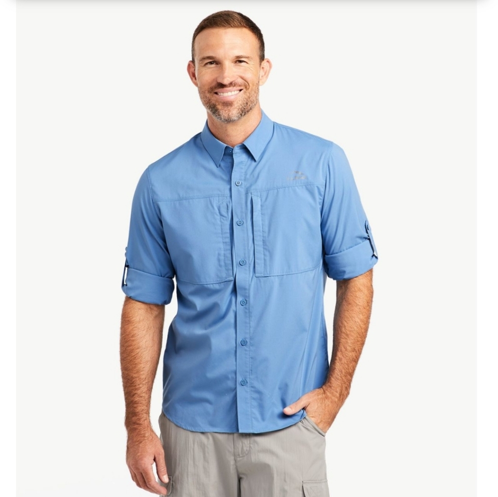 L.L. BEAN Men's Long Sleeve Vented Tropicwear Outdoor Shirt Large Blue Neutral